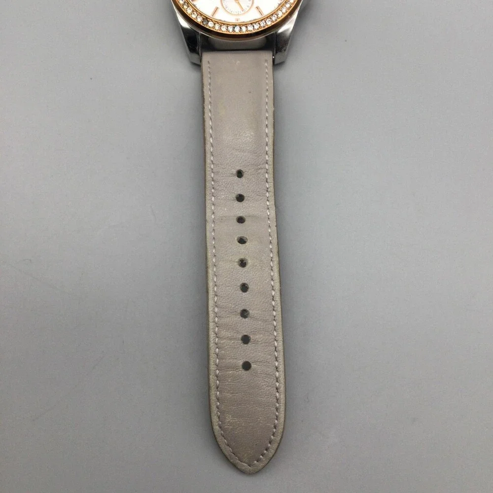 Fossil Womens Watch 38mm Gold Silver Tone Day Date Leather BQ3384 New Battery